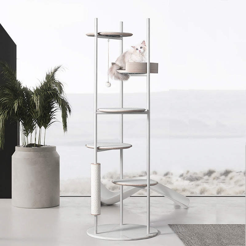 Meoooow 貓跳台爬架|實木大理石|經典貓塔|雲朵白 - LOVE PET FAMILY