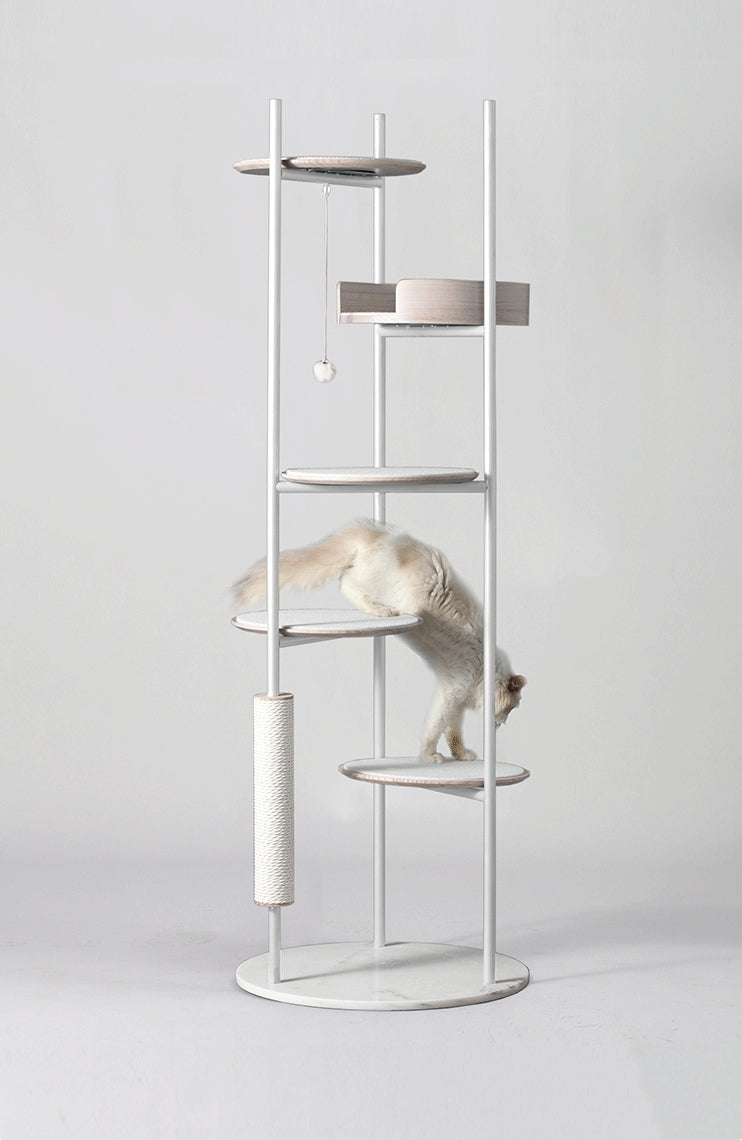 Meoooow 貓跳台爬架|實木大理石|經典貓塔|雲朵白 - LOVE PET FAMILY