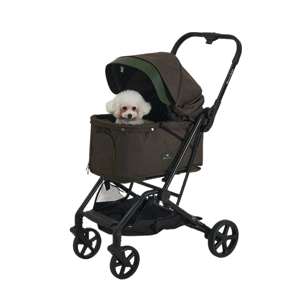 韓國 Royaltails 雙開敞篷寵物推車 Florence|一秒自動收車|卡其綠 - 高品質寵物推車 - 特價 $TWD 13320|LOVE PET FAMILY