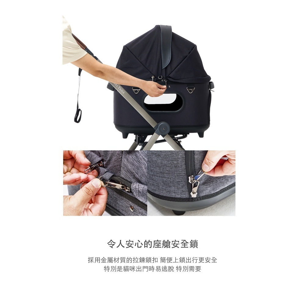 韓國 Royaltails 雙開敞篷寵物推車 Grace|一車三用 分離式提籃| 黎明黑 - 高品質寵物推車 - 特價 $TWD 19620|LOVE PET FAMILY