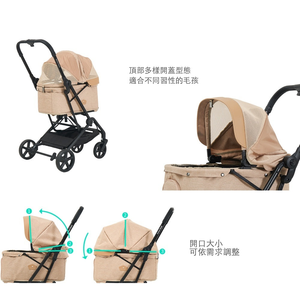 韓國 Royaltails 雙開敞篷寵物推車 Florence Plus|一秒自動收車|奶茶米 - 高品質寵物推車 - 特價 $TWD 15120|LOVE PET FAMILY