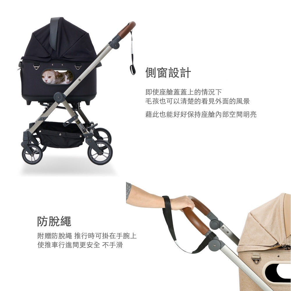 韓國 Royaltails 雙開敞篷寵物推車 Grace|一車三用 分離式提籃| 黎明黑 - 高品質寵物推車 - 特價 $TWD 19620|LOVE PET FAMILY