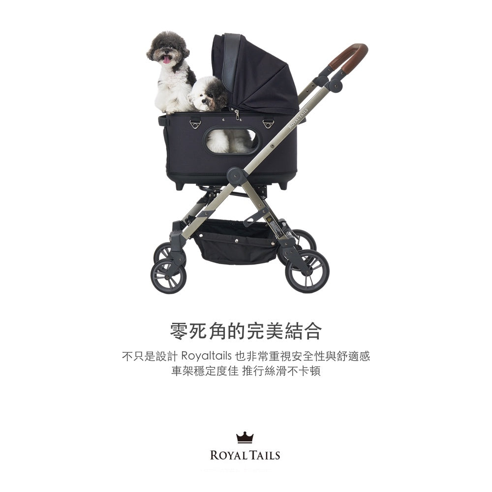 韓國 Royaltails 雙開敞篷寵物推車 Grace|一車三用 分離式提籃| 黎明黑 - 高品質寵物推車 - 特價 $TWD 19620|LOVE PET FAMILY