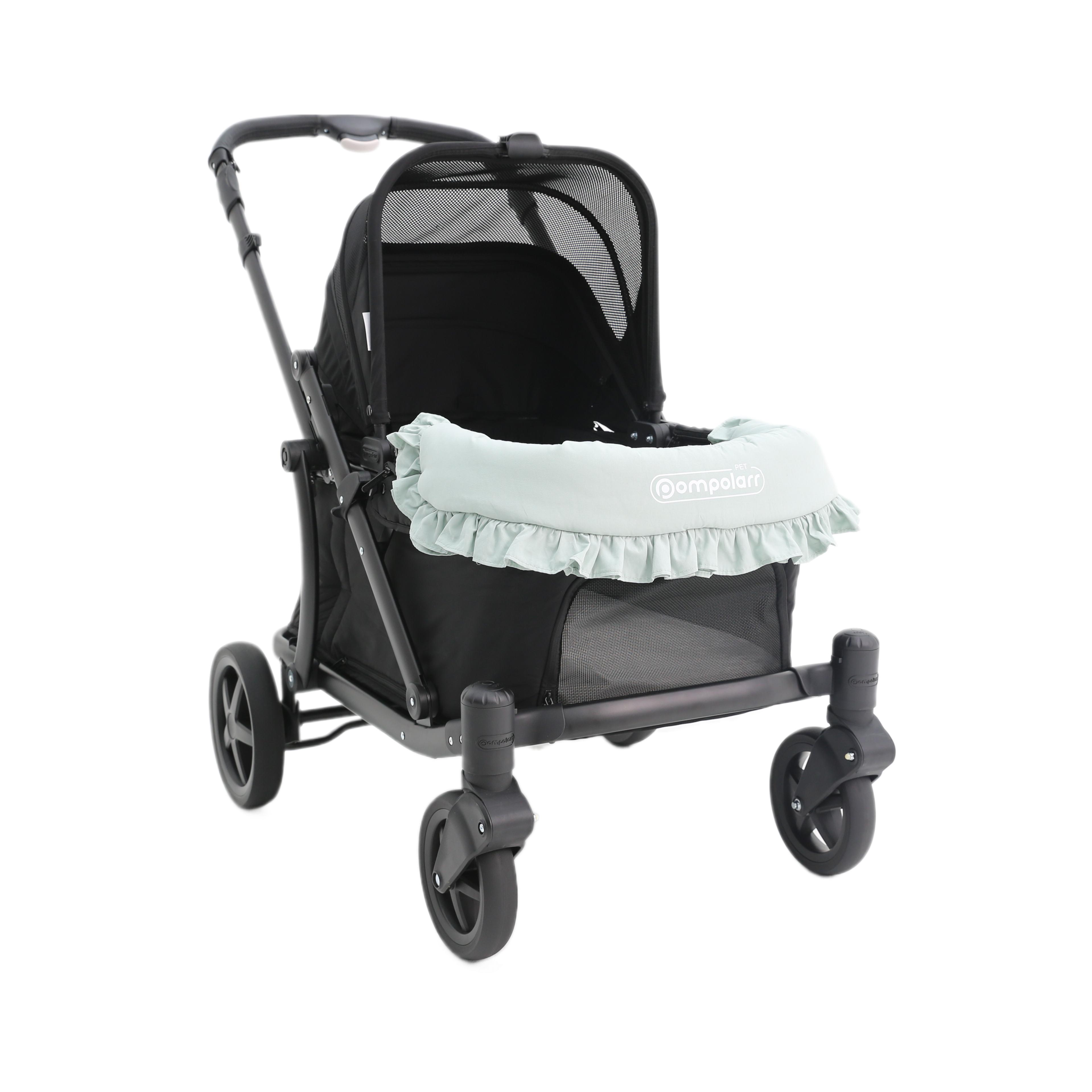 韓國 POMPOLARR PET 低重心雙開敞篷寵物推車|一秒自動收車|黎明黑 - 高品質寵物推車 - 特價 $TWD 18800|LOVE PET FAMILY