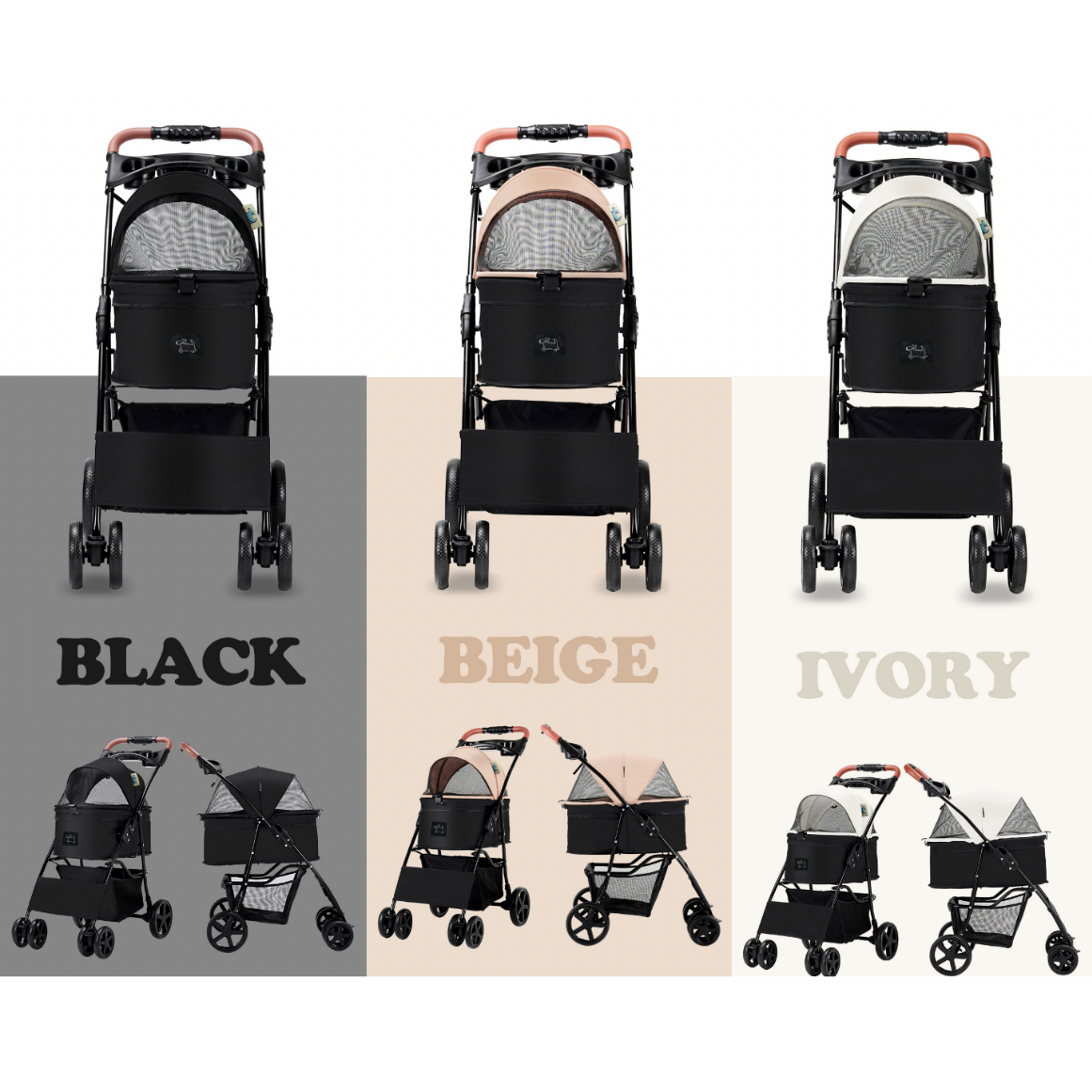 韓國 Rottie 輕巧雙開敞篷寵物推車 New Baron |一秒自動收車|蜜桃褐 - 高品質寵物推車 - 特價 $TWD 3800|LOVE PET FAMILY