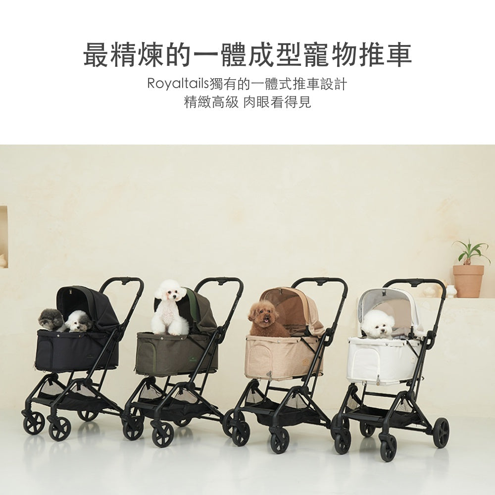 韓國 Royaltails 雙開敞篷寵物推車 Florence|一秒自動收車|卡其綠 - 高品質寵物推車 - 特價 $TWD 13320|LOVE PET FAMILY