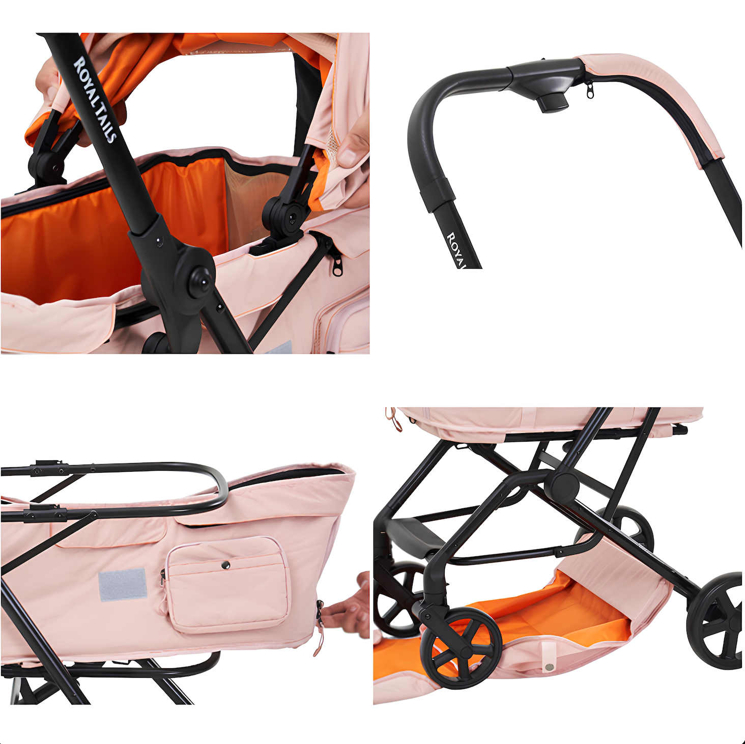 韓國 Royaltails 雙開敞篷防水布寵物推車 Florence Jumper|一秒自動收車|玫瑰粉 - 高品質寵物推車 - 特價 $TWD 15120|LOVE PET FAMILY