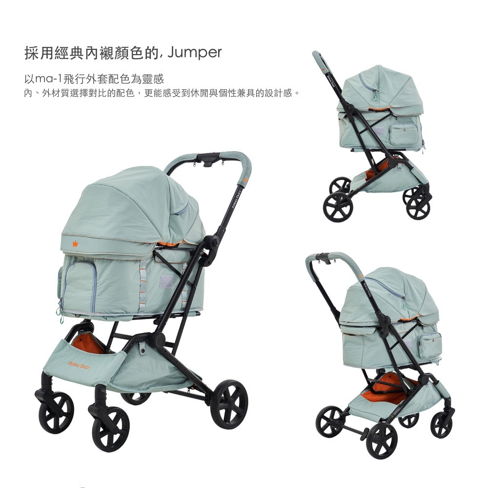 韓國 Royaltails 雙開敞篷防水布寵物推車 Florence Jumper|一秒自動收車|玫瑰粉 - 高品質寵物推車 - 特價 $TWD 15120|LOVE PET FAMILY