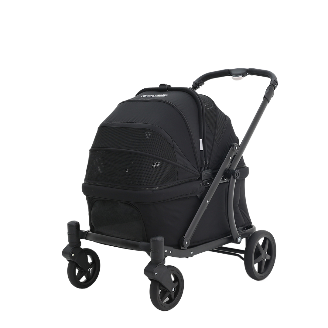 韓國 POMPOLARR PET 低重心雙開敞篷寵物推車|一秒自動收車|黎明黑 - 高品質寵物推車 - 特價 $TWD 18800|LOVE PET FAMILY