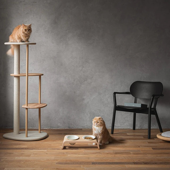 日本 KARIMOKU Cat Tree 貓跳台爬架|實木|淺灰&橡木原木色 - LOVE PET FAMILY