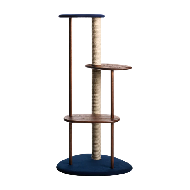 【傷あり】KARIMOKU CAT TREE ブルー&モカブラウン Japan KARIMOKU Cat Tree cat jumping platform | solid wood | blue &