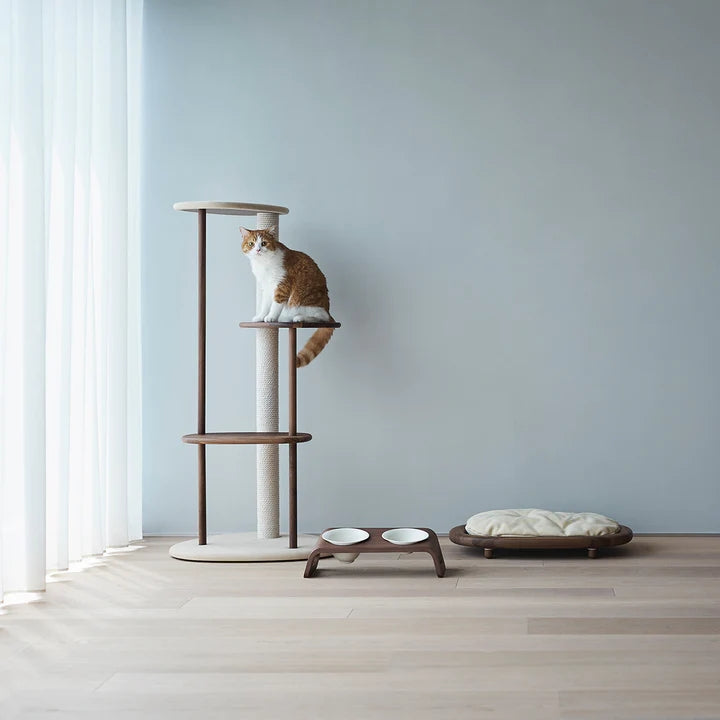 日本 KARIMOKU Cat Tree 貓跳台爬架|實木|米色&胡桃原木色 - LOVE PET FAMILY