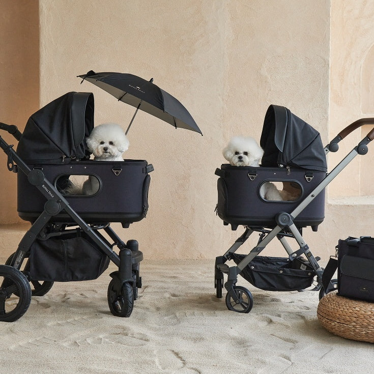 韓國 Royaltails 雙開敞篷寵物推車 Grace|一車三用 分離式提籃| 黎明黑 - 高品質寵物推車 - 特價 $TWD 19620|LOVE PET FAMILY