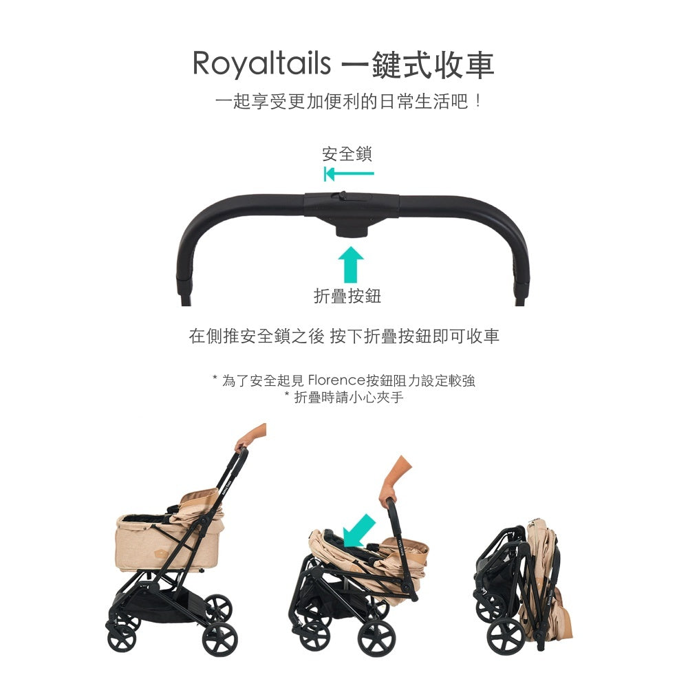 韓國 Royaltails 雙開敞篷寵物推車 Florence|一秒自動收車|奶茶米 - 高品質寵物推車 - 特價 $TWD 13320|LOVE PET FAMILY