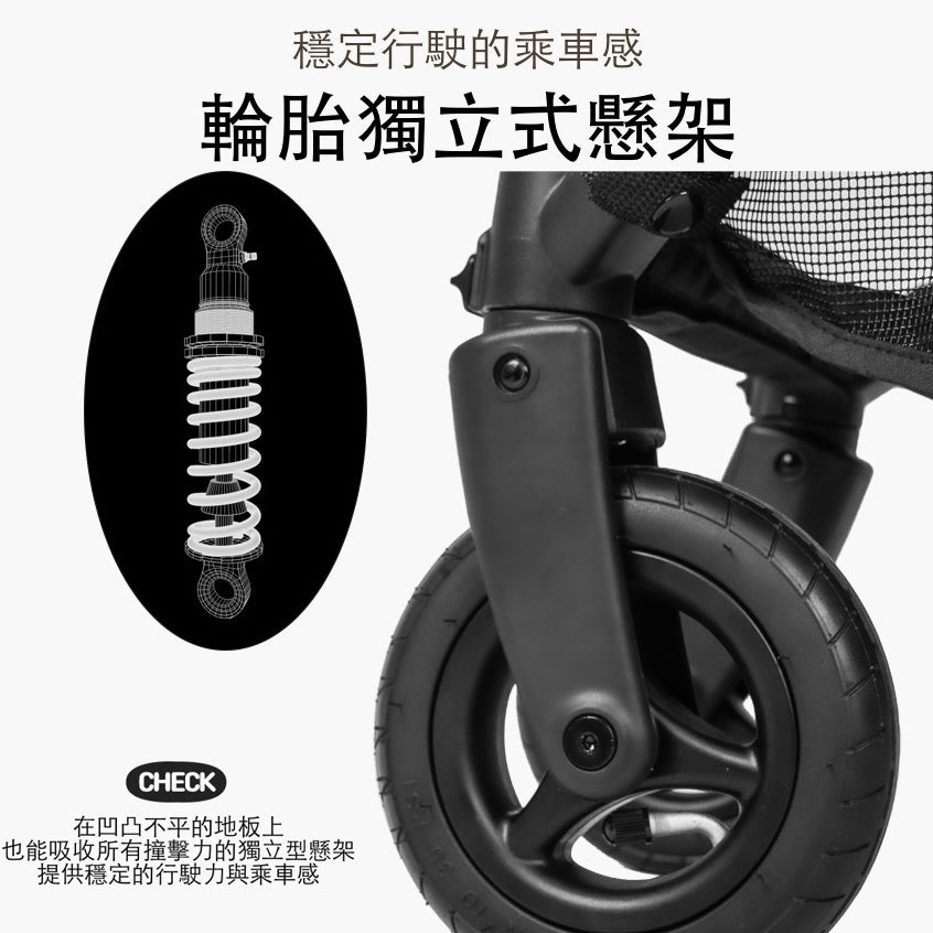 韓國 Rottie 雙開敞篷氣輪寵物推車 Noblesse Dome A |一秒自動收車|沙漠棕 - 高品質寵物推車 - 特價 $TWD 12750|LOVE PET FAMILY