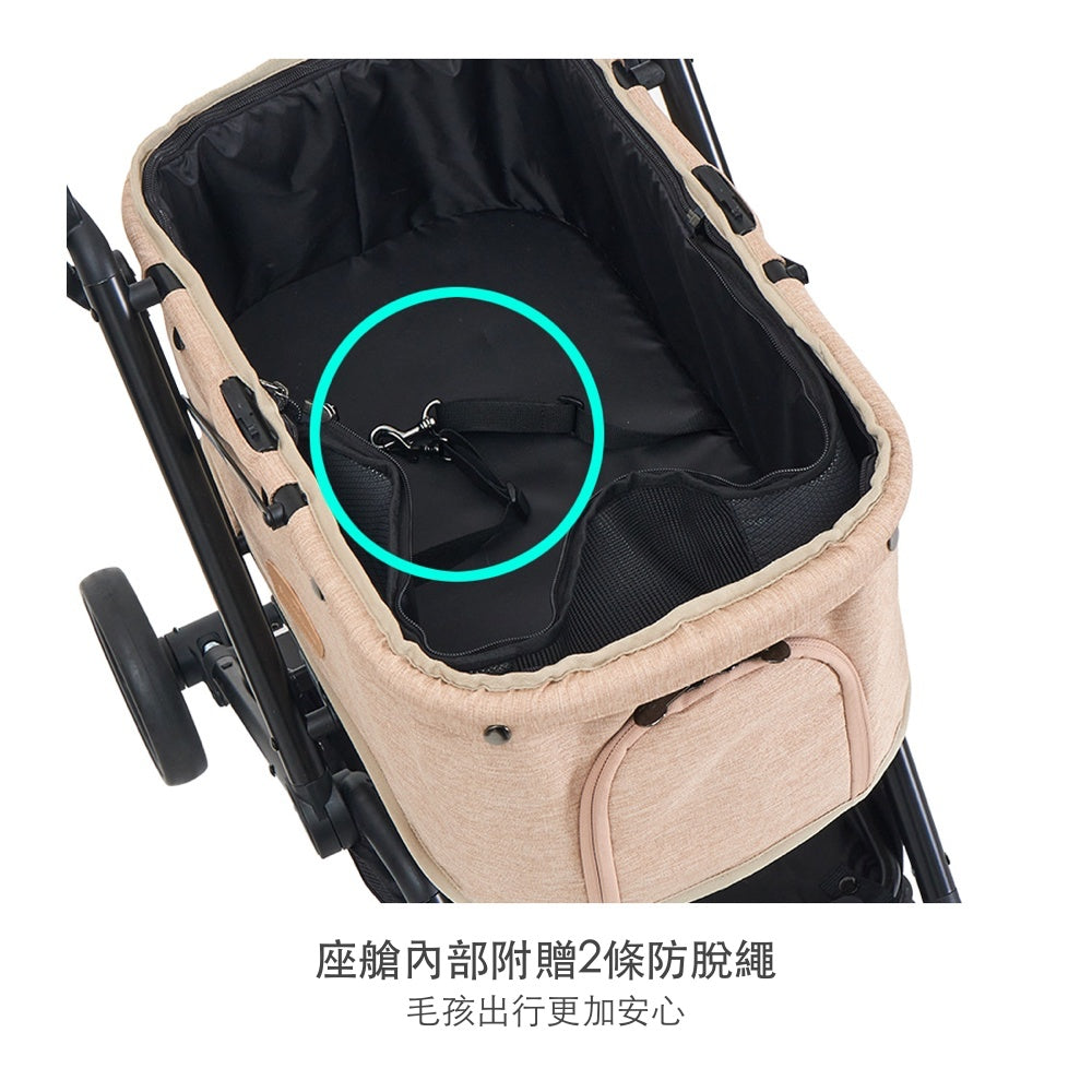 韓國 Royaltails 雙開敞篷寵物推車 Florence Plus|一秒自動收車|奶茶米 - 高品質寵物推車 - 特價 $TWD 15120|LOVE PET FAMILY