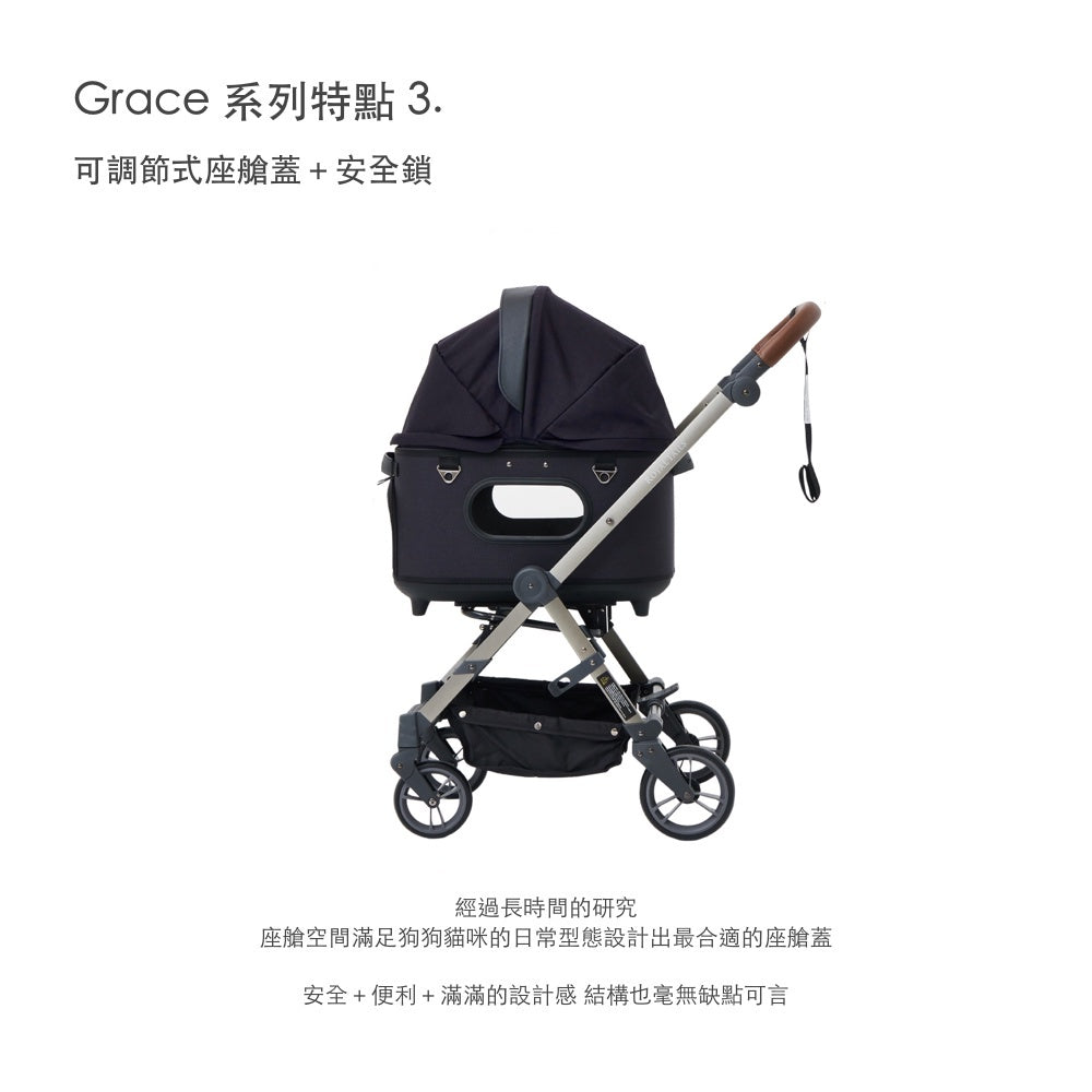 韓國 Royaltails 雙開敞篷寵物推車 Grace Plus|一車三用 分離式提籃|黎明黑