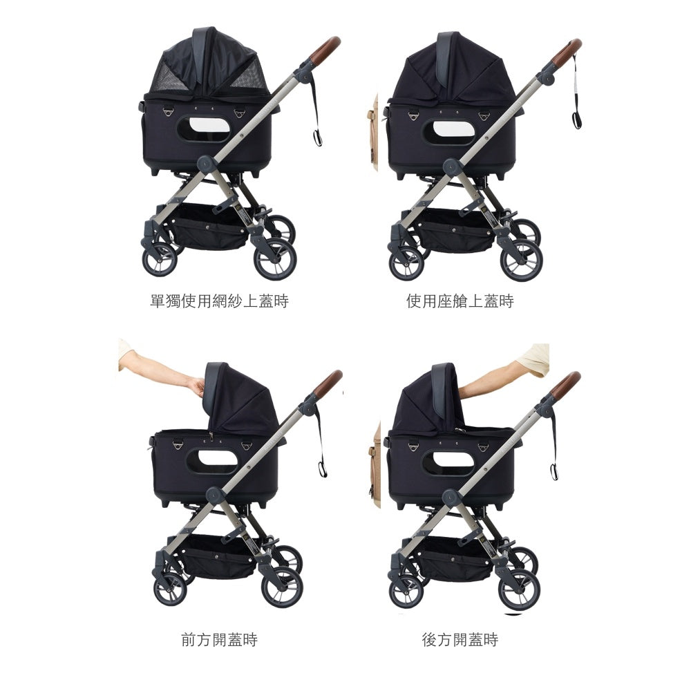 韓國 Royaltails 雙開敞篷寵物推車 Grace|一車三用 分離式提籃| 黎明黑