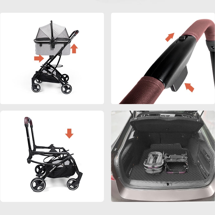 日本 Uppapets 高景觀雙開敞篷寵物推車 Aroa Plus|一車三用 分離式提籃|黎明黑 - LOVE PET FAMILY