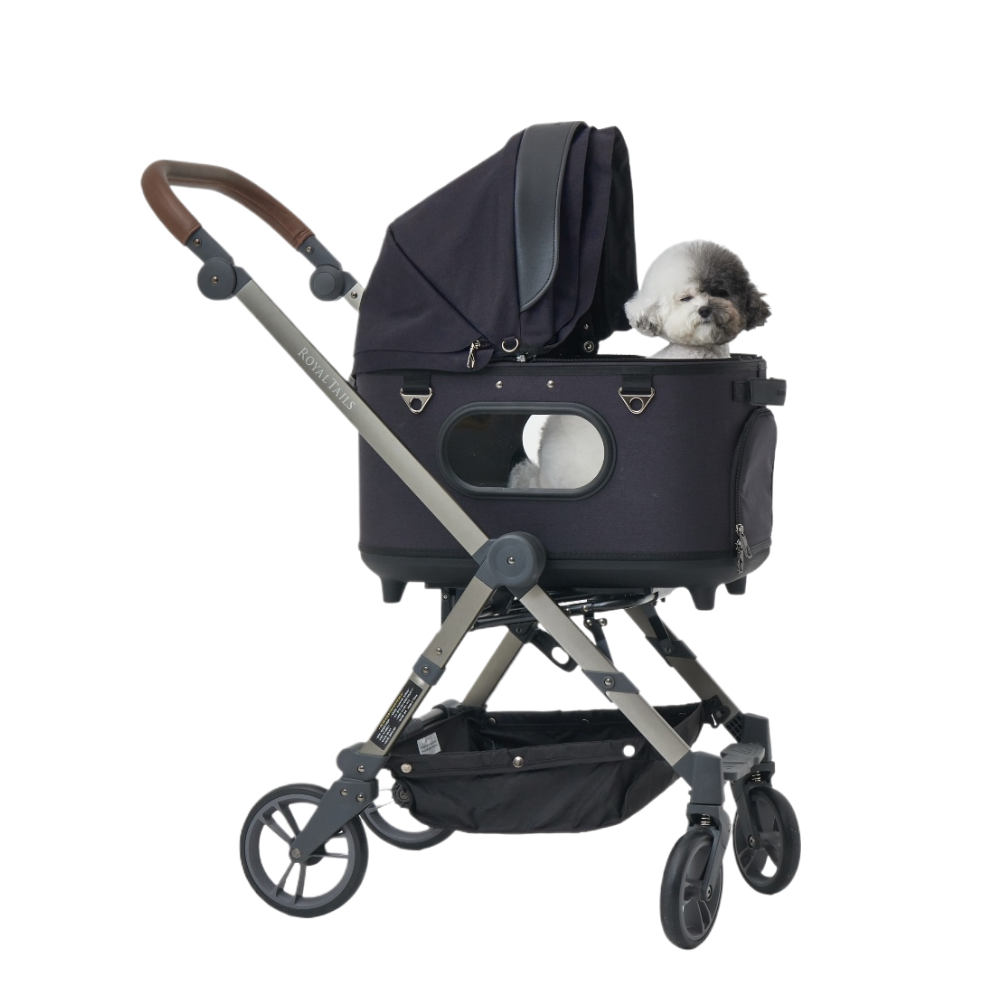韓國 Royaltails 雙開敞篷寵物推車 Grace|一車三用 分離式提籃| 黎明黑 - 高品質寵物推車 - 特價 $TWD 19620|LOVE PET FAMILY