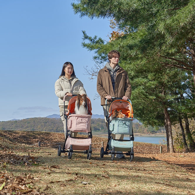 韓國 Royaltails 雙開敞篷防水布寵物推車 Florence Jumper|一秒自動收車|玫瑰粉 - 高品質寵物推車 - 特價 $TWD 15120|LOVE PET FAMILY