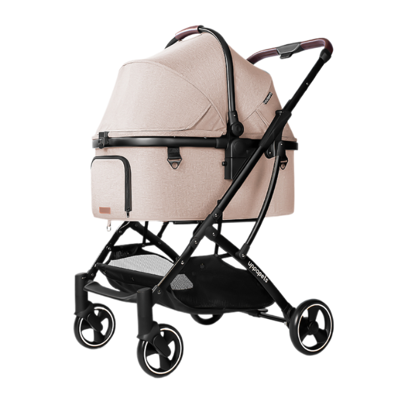 Japan's Uppapets high-view double-open convertible pet stroller Aroa Plus|One cart with three separate baskets|Earth Brown