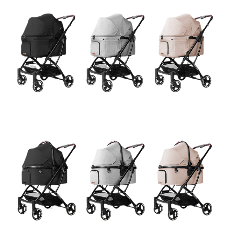 Japan's Uppapets high-view double-open convertible pet stroller Aroa Plus|One cart with three separate baskets|Earth Brown