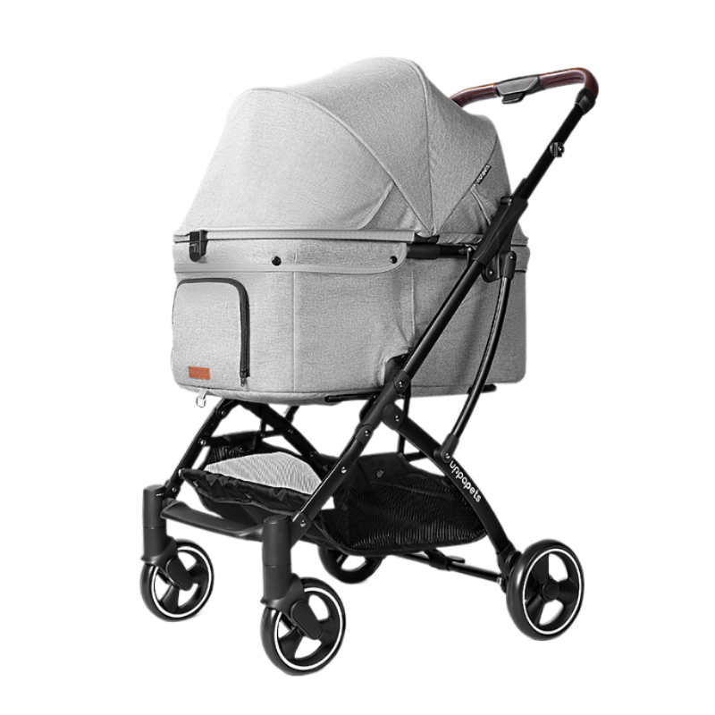 Japan Uppapets High View Double Open Convertible Pet Stroller Aroa|Elegant Gray