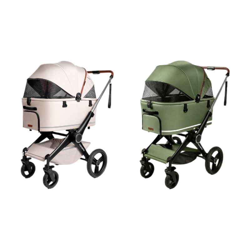 日本 Uppapets 高景觀雙開敞篷寵物推車 X-go|一車三用 分離式提籃|山谷綠 - LOVE PET FAMILY