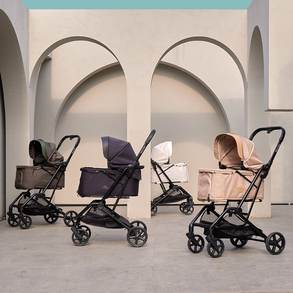 韓國 Royaltails 雙開敞篷寵物推車 Florence Plus|一秒自動收車|奶茶米 - 高品質寵物推車 - 特價 $TWD 15120|LOVE PET FAMILY