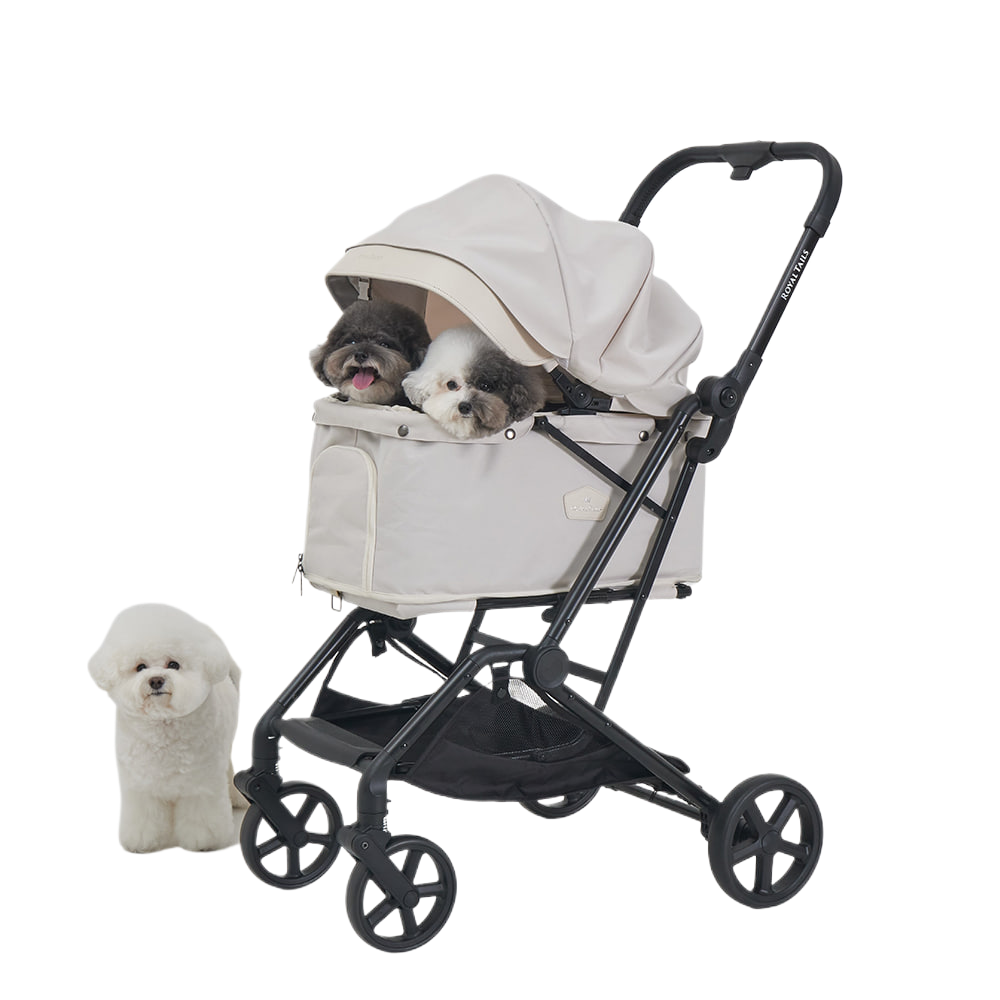 韓國 Royaltails 雙開敞篷寵物推車 Florence |一秒自動收車|象牙白 - 高品質寵物推車 - 特價 $TWD 13320|LOVE PET FAMILY
