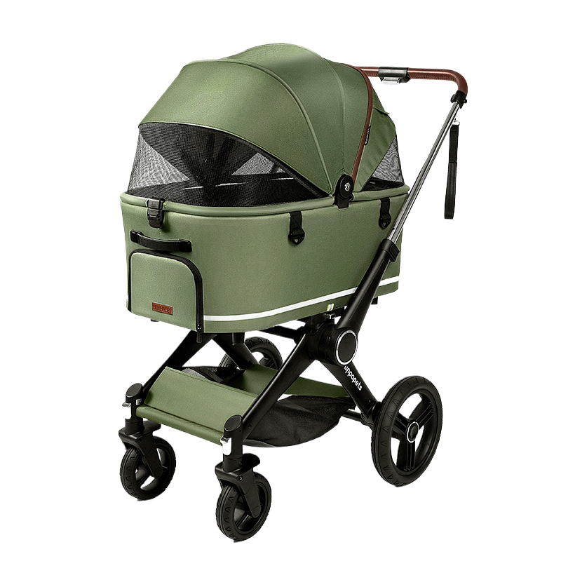 日本 Uppapets 高景觀雙開敞篷寵物推車 X-go|一車三用 分離式提籃|山谷綠 - LOVE PET FAMILY