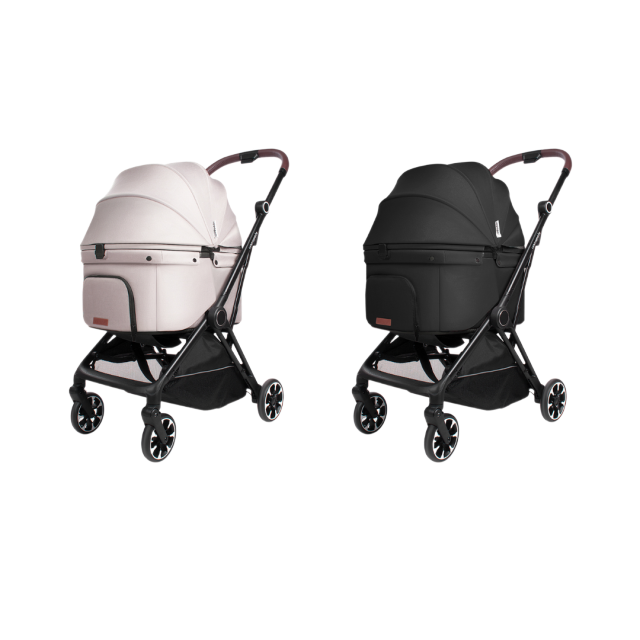 日本 Uppapets 雙開敞篷寵物推車 Nero|一秒自動收車|大地棕 - LOVE PET FAMILY