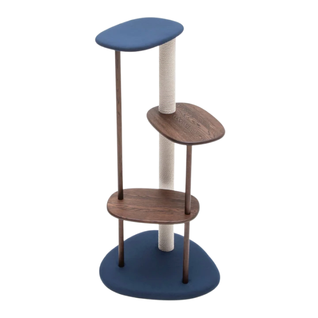 日本 KARIMOKU Cat Tree 貓跳台爬架|實木|藍色&橡木摩卡棕 - LOVE PET FAMILY