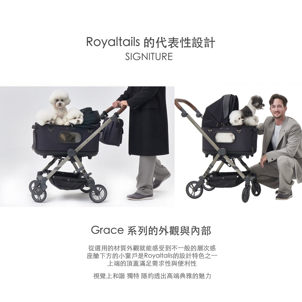 韓國 Royaltails 雙開敞篷寵物推車 Grace｜一車三用 分離式提籃｜ 黎明黑 - 高品質寵物推車 - 特價 $TWD 19620｜LOVE PET FAMILY