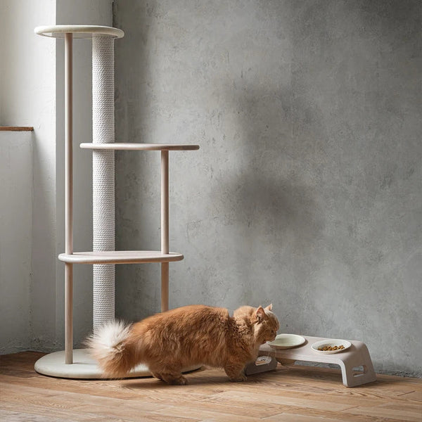 日本 KARIMOKU Cat Tree 貓跳台爬架｜實木｜純白＆橡木白色