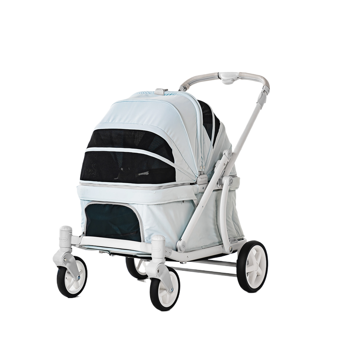 ［Wholesale］韓國 POMPOLARR PET 低重心雙開敞篷寵物推車｜一秒自動收車｜冰川藍 - 高品質 - 特價 $TWD 25800｜LOVE PET FAMILY