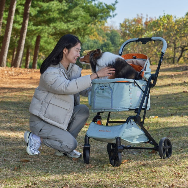 韓國 Royaltails 雙開敞篷防水布寵物推車 Florence Jumper Plus｜一秒自動收車｜天青綠 - 高品質寵物推車 - 特價 $TWD 16920｜LOVE PET FAMILY