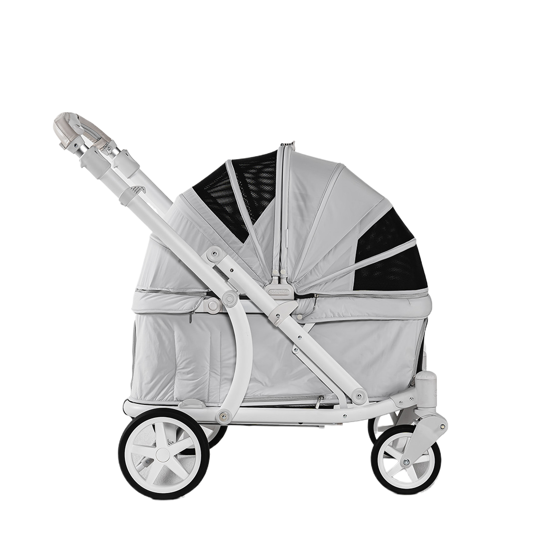 ［Wholesale］韓國 POMPOLARR PET 低重心雙開敞篷寵物推車｜一秒自動收車｜珍珠灰 - 高品質 - 特價 $TWD 25800｜LOVE PET FAMILY