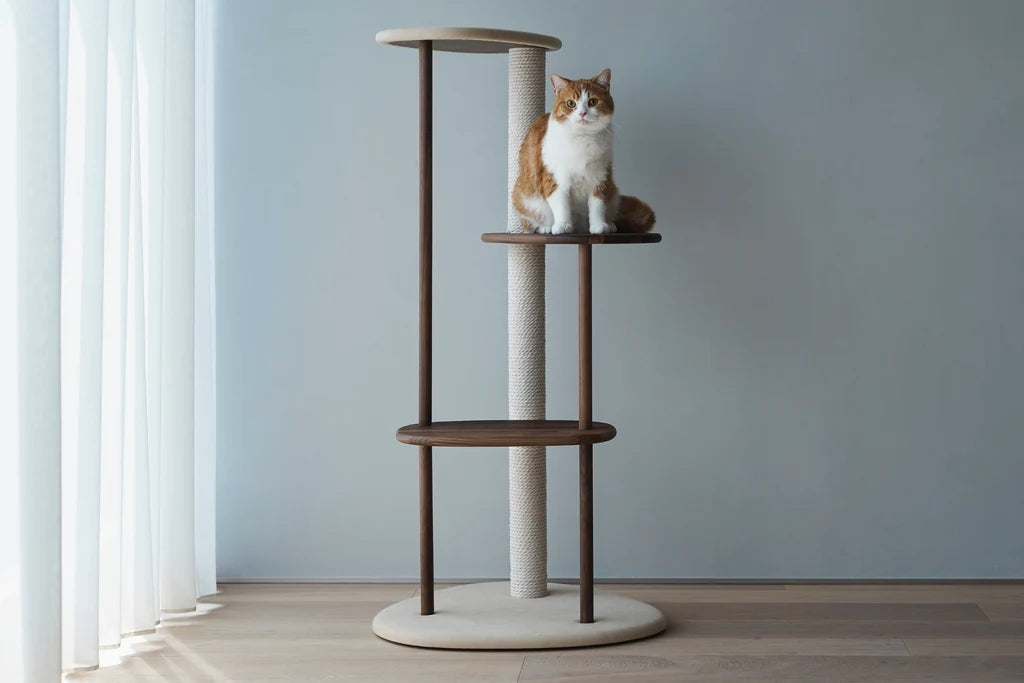 日本 KARIMOKU Cat Tree 貓跳台爬架｜實木｜米色＆胡桃原木色 - 高品質貓跳台 - 特價 $TWD 17270｜LOVE PET FAMILY