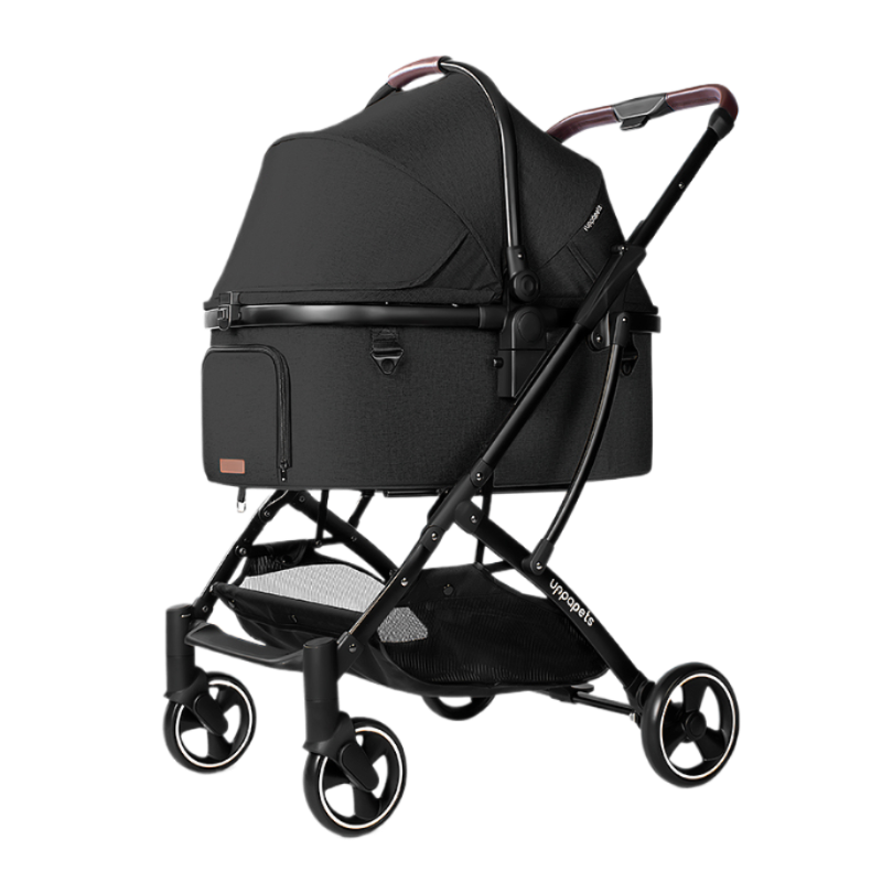 Japan Uppapets High View Double Open Convertible Pet Stroller Aroa Plus｜One Car with Three-Purpose Separate Basket｜Dawn Black 