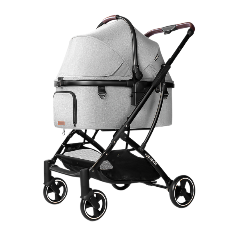 Japan Uppapets High View Double Open Convertible Pet Stroller Aroa Plus｜One Car with Three-Purpose Separate Basket｜Elegant Gray 