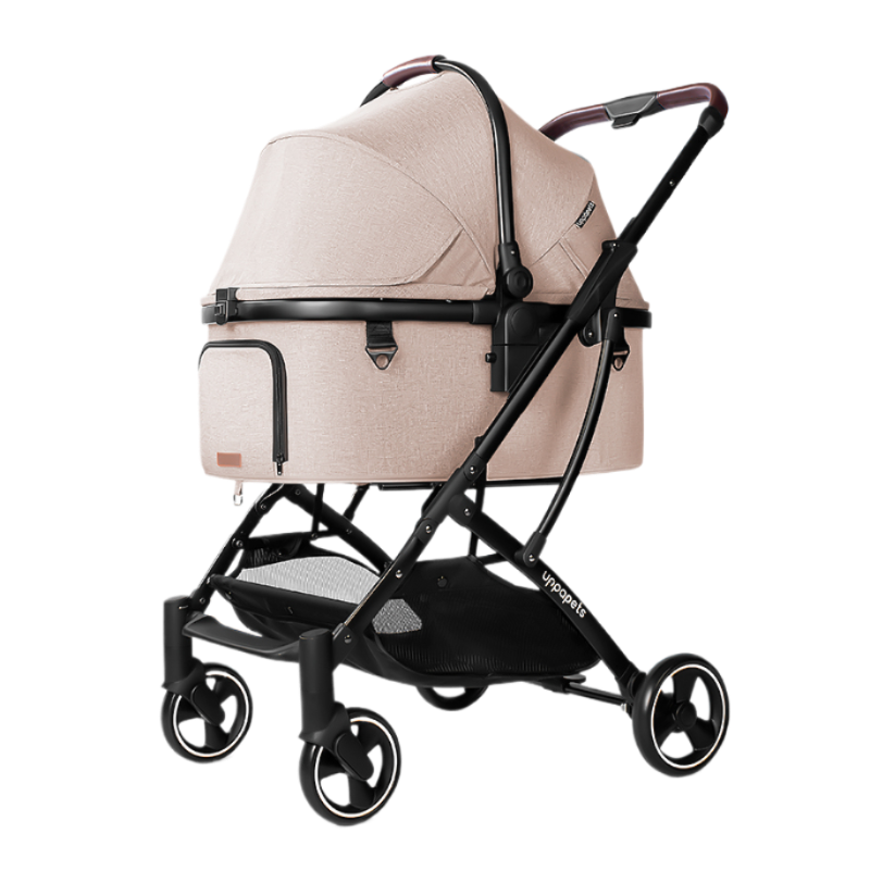 Japan's Uppapets high-view double-open convertible pet stroller Aroa Plus｜One cart with three separate baskets｜Earth Brown 